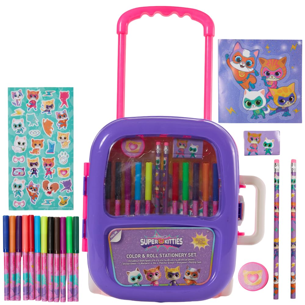 Disney Junior Super Kitties Color and Roll Activity Set with Carrying Case, Stickers, & Art Supplies