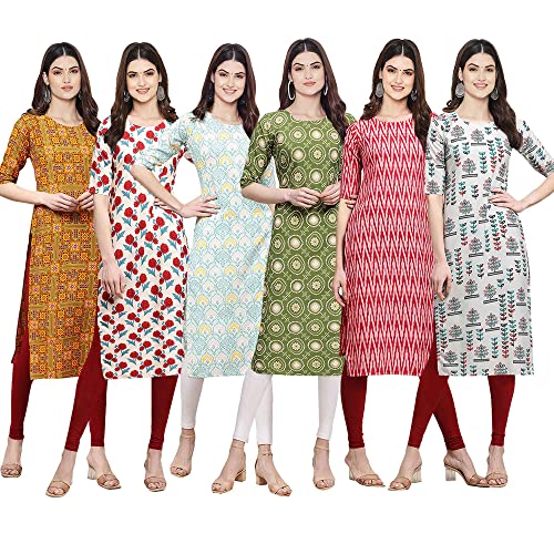 Image of Pinkmint Women's Crepe Digital Print Straight Kurta [Pack of 6] (CKE-329-353-330-333-341-343)