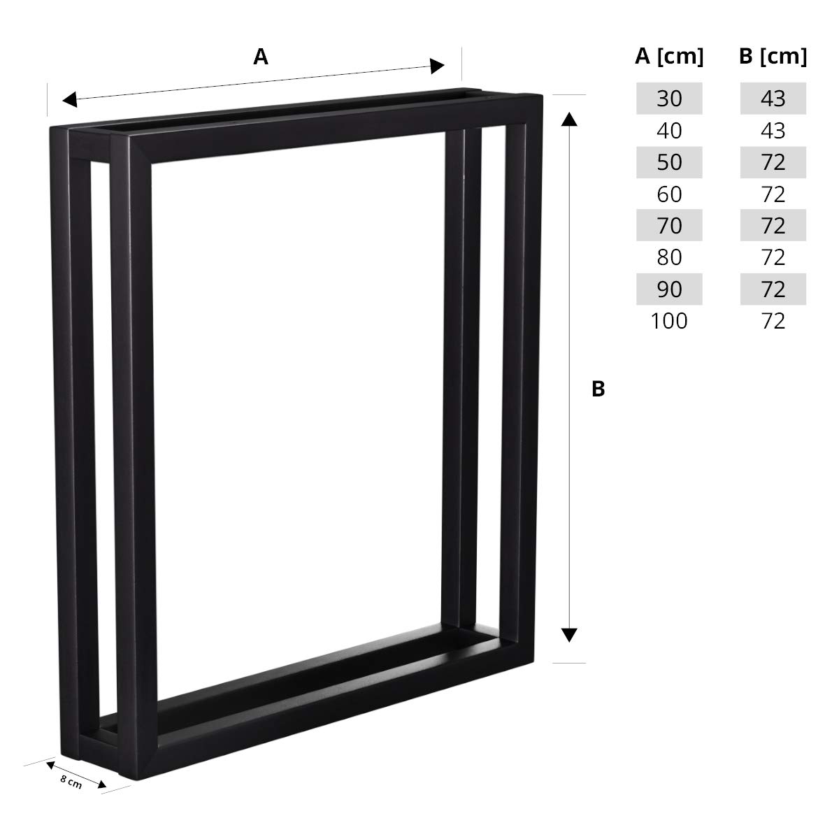 HOLZBRINK Pata para Escritorio, Mesa de Centro, Mesa de Comedor, Pata de Mesa 80x72 cm (Ancho x Alto), Blanco, 1 Unidad, HLT-18-L-FF-9016