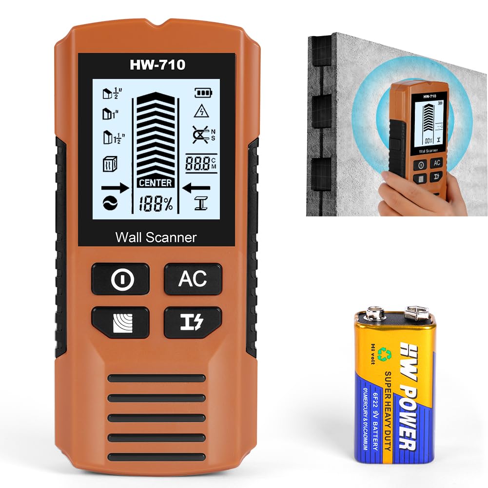 Flintronic Détecteur Mural 5 en 1, Scanner Mural, Détecteur De Boulons Multifonction, Scanneur Murals Avec Ecran LCD Et Alarme Sonore pour Localiser Les Métaux,Chevilles en Bois,Câbles électriques CA