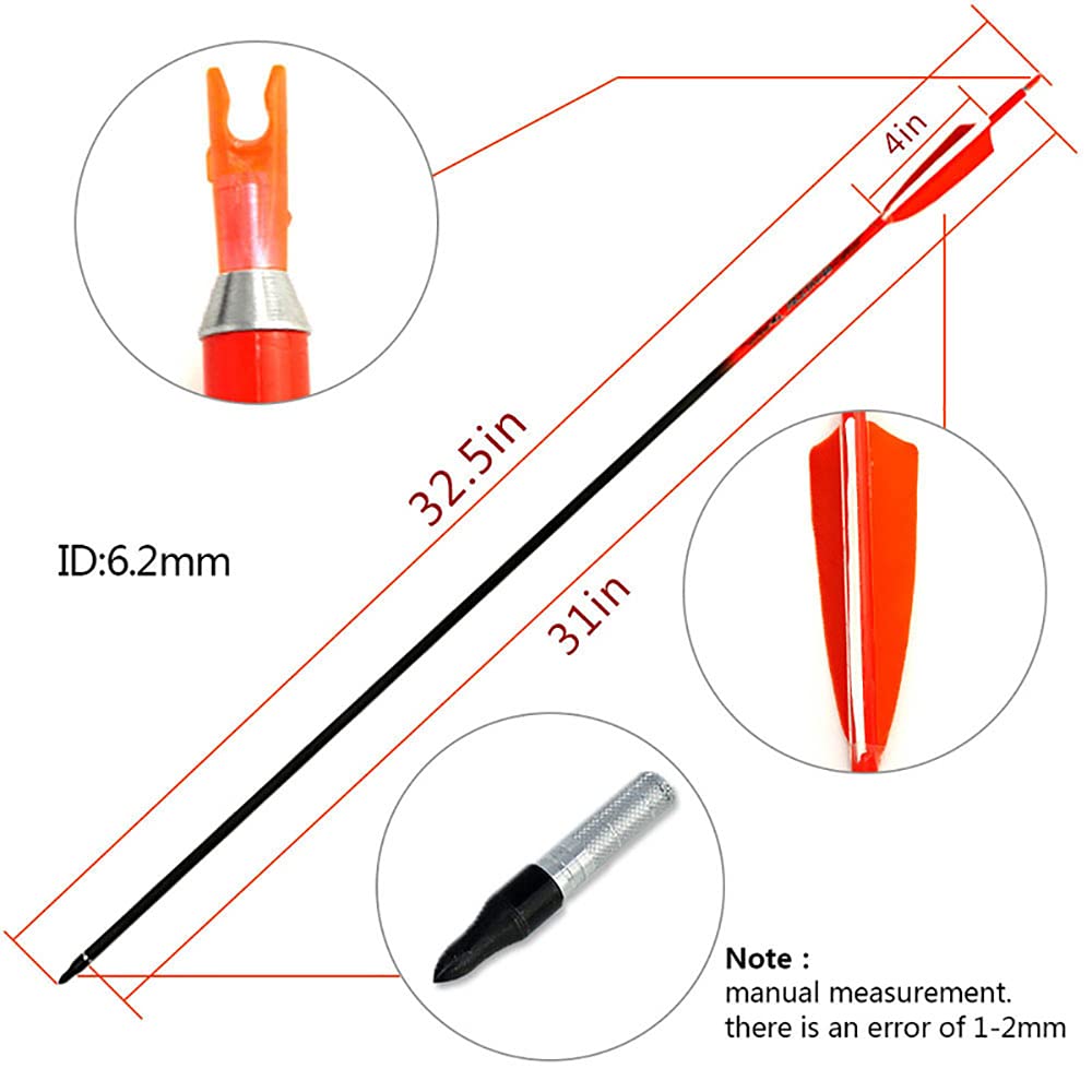 ACCMOS Spine 800 Flechas de Carbono 31" con 4" Pluma Natural, para Arco Largo Arco Recurvo Arco Compuesto Tiro al Arco Caza 12pz (12pcs, Spine 800)