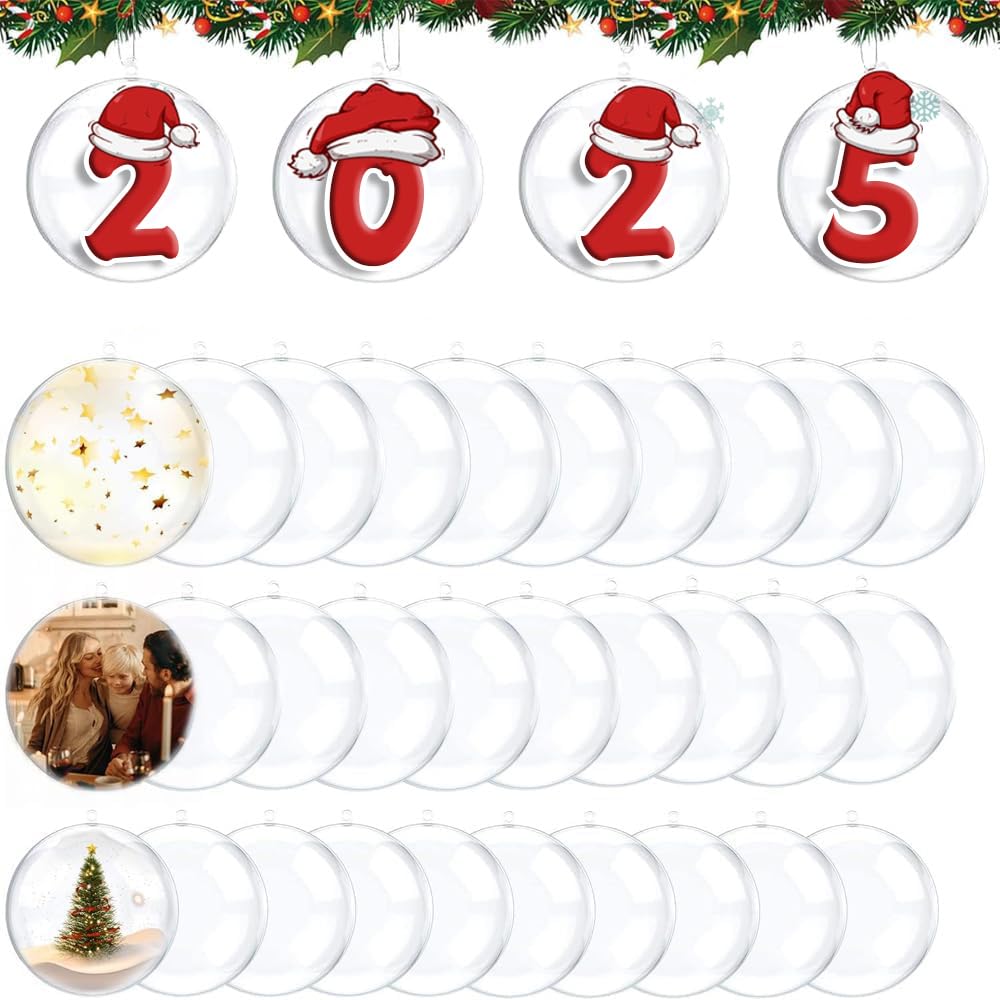 30 Piezas Bola de Navidad Transparente,Bola Transparente Rellenable,Bolas Acrilicas Transparentes,Bolas de Navidad para Personalizar,DIY Bolas Rellenables,Bolas de Árbol de Navidad Adorno