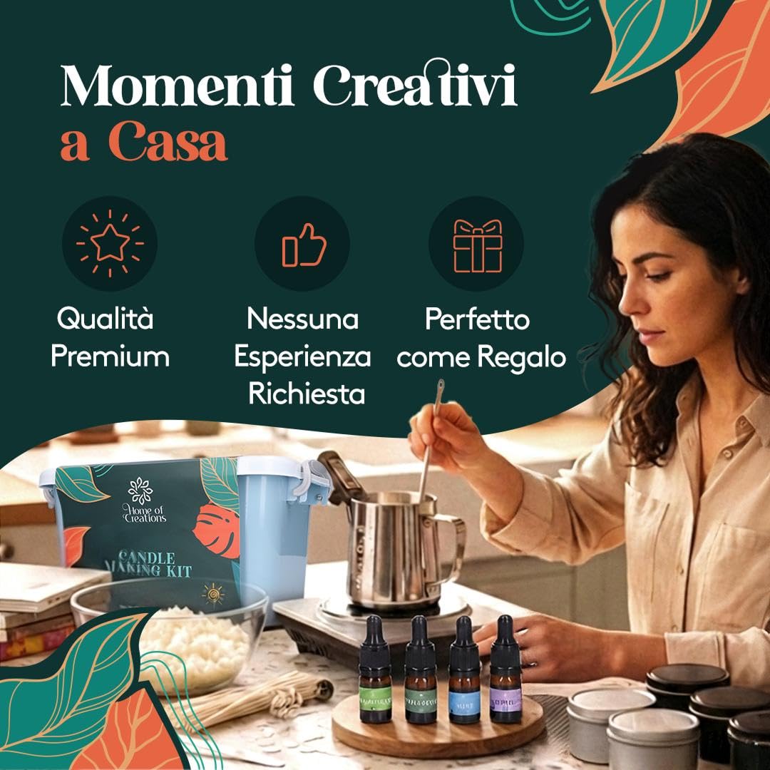 Kit Candele DIY con 1 kg Cera di Soia e Stampi | 1 kg cera di soia, stampi in silicone, aromi lavanda, vaniglia e agrumi, pigmenti e guida per candele DIY