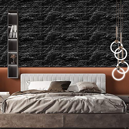 Image of Caltero Black Marble Wallpaper 17.7 inch x 78.7 inch Black Marble Contact Paper Peel and Stick Wallpaper Self Adhesive Removable Waterproof Marble Wallpaper PVC for Kitchen Countertop Table Shelf Drawer