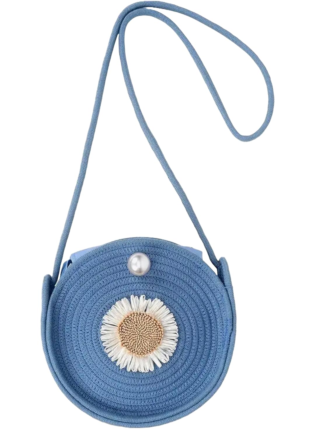 Round(Gol) Jute Sling Bag with Pompom, Womens Shoulder Purse, Small Handbag, Small Shopping Bag for Women(Blue) (B0D8QGP1DY) Amazon Price History, Amazon Price Tracker
