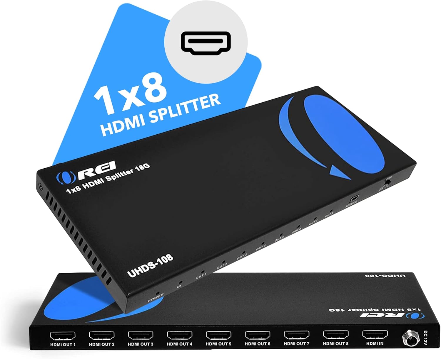 OREI 4K 1 in 8 Out HDMI Splitter 4:4:4 8-bit - HDMI 2.0, HDCP 2.2, 18 Gbps, 4K @ 60Hz HDMI Duplicator/Distributor UltaHD High Resolution (UHDS-108) (1x8)