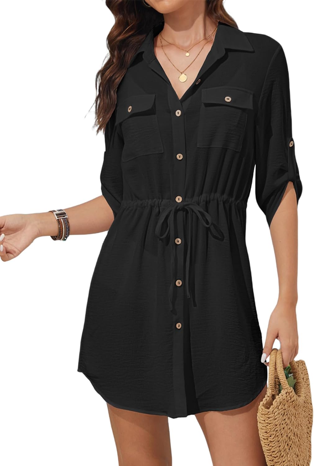 Bsubseach Swimsuit Coverup Shirt Dress Beach Vacation Clothes for Women Button Down Cover Ups Resort Wear