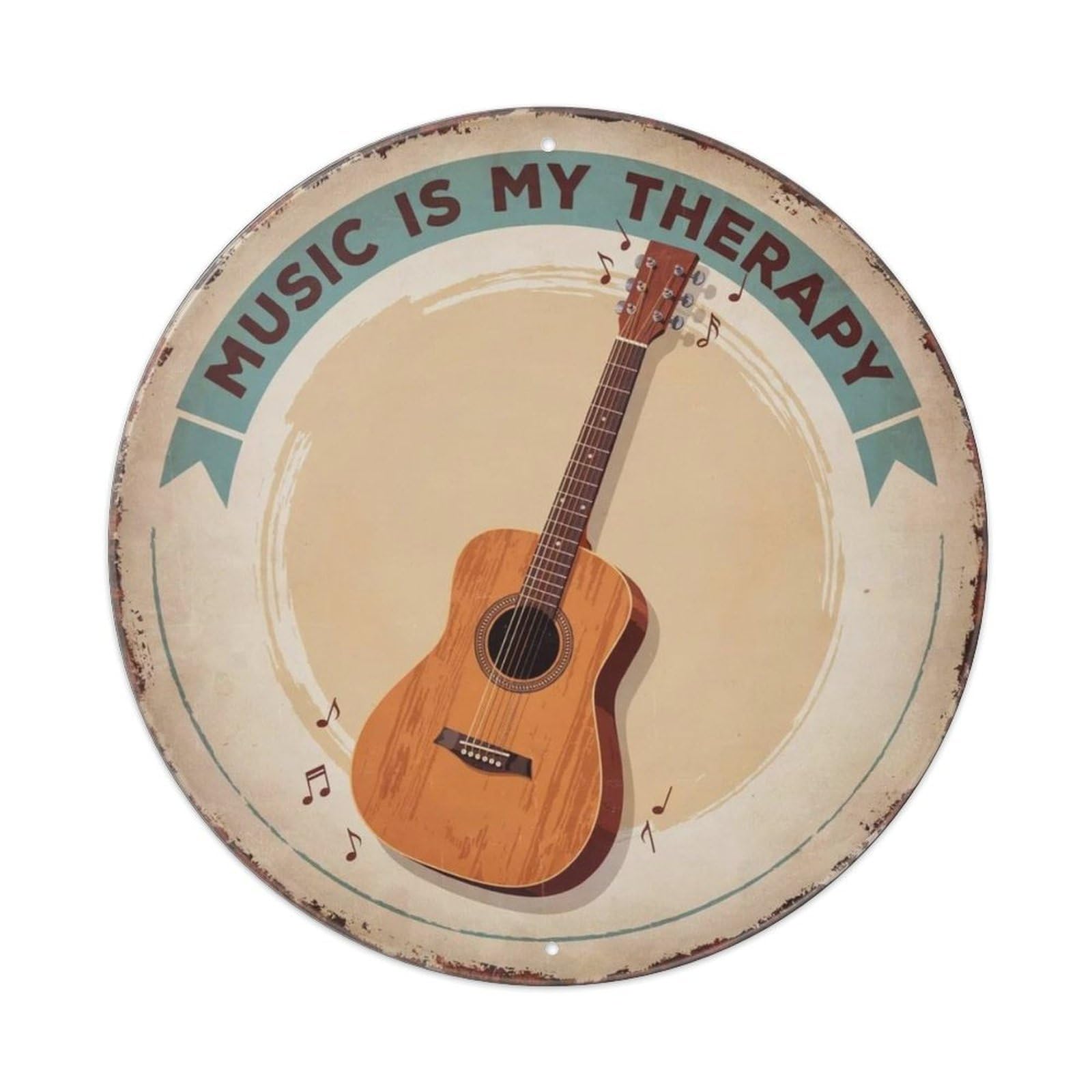 Vintage Acoustic Guitar Music Therapy Metal Tin Sign Plaque