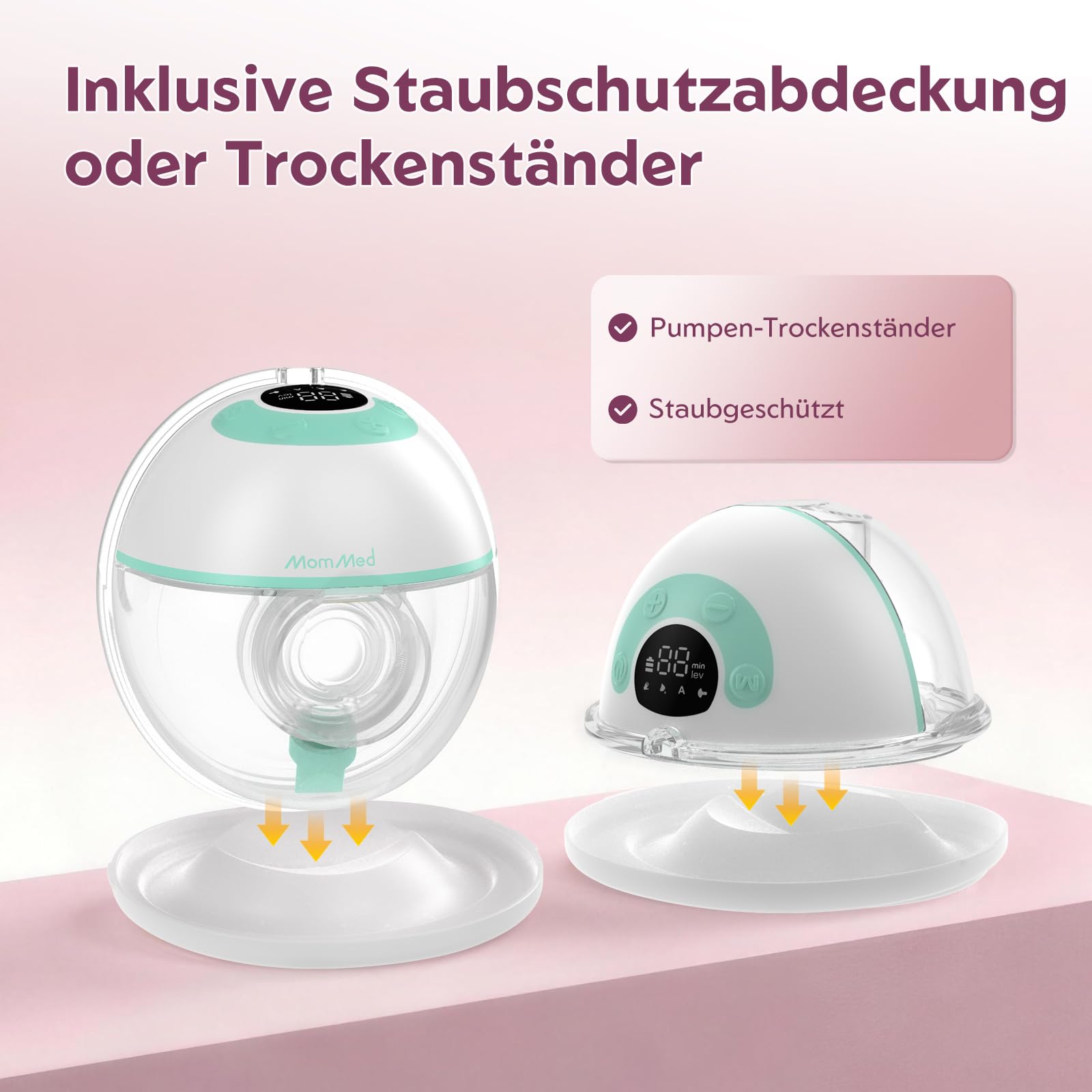 MOMMED Milchpumpe, 27mm Milchpumpe Elektrisch mit 4 Modi & 12 Saugstärken, Eingebautem Nachtlicht & Leckschutz-Design, Inklusive 17/19/21/24mm Flansch-Einsätze