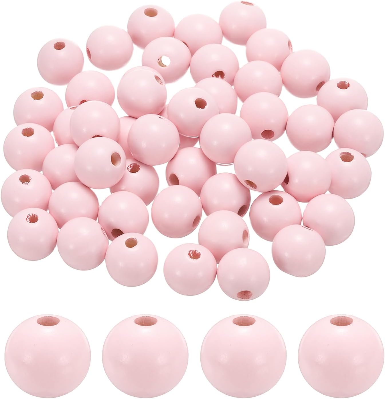 HARFINGTON 50pcs 20mm Light Pink Wood Beads 4.5mm Large Hole Round Wooden Loose Spacer Beads for Jewelry Making Necklace Bracelets DIY Crafts Macrame Handmade Decorations