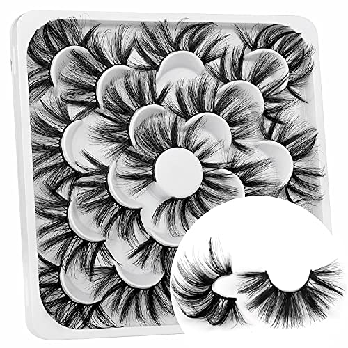 FANXITON False Eyelashes 23MM Long Fluffy Faux Mink Lashes 7D Luxury Dramatic Volume Fake Lashes Pack 10 Pairs