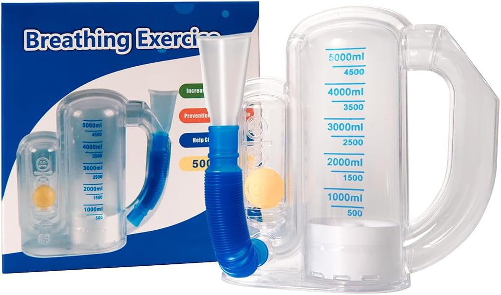 Breathing Exercise Device for Lungs, Deep Breathing Trainer for Adults with Flow Rate Indicator- Incentive Spirometer 5000ml Volume Measurement