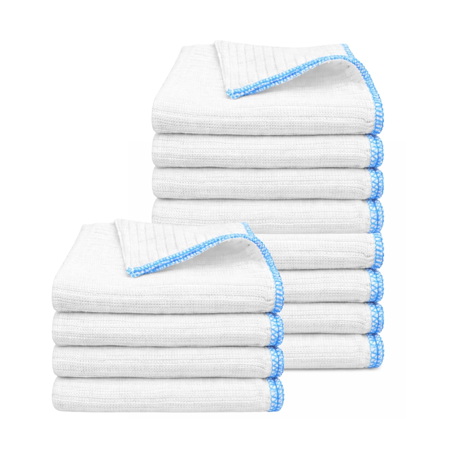 HOMESHOPA Ribbed Dish Cloths 35 x 35cm, 12 Pack Super Absorbent Cotton Rich Kitchen Cleaning Cloths, Soft & Thick Reusable Washing Up Cloths for Dishes, Counters & Surfaces, White Dishcloths