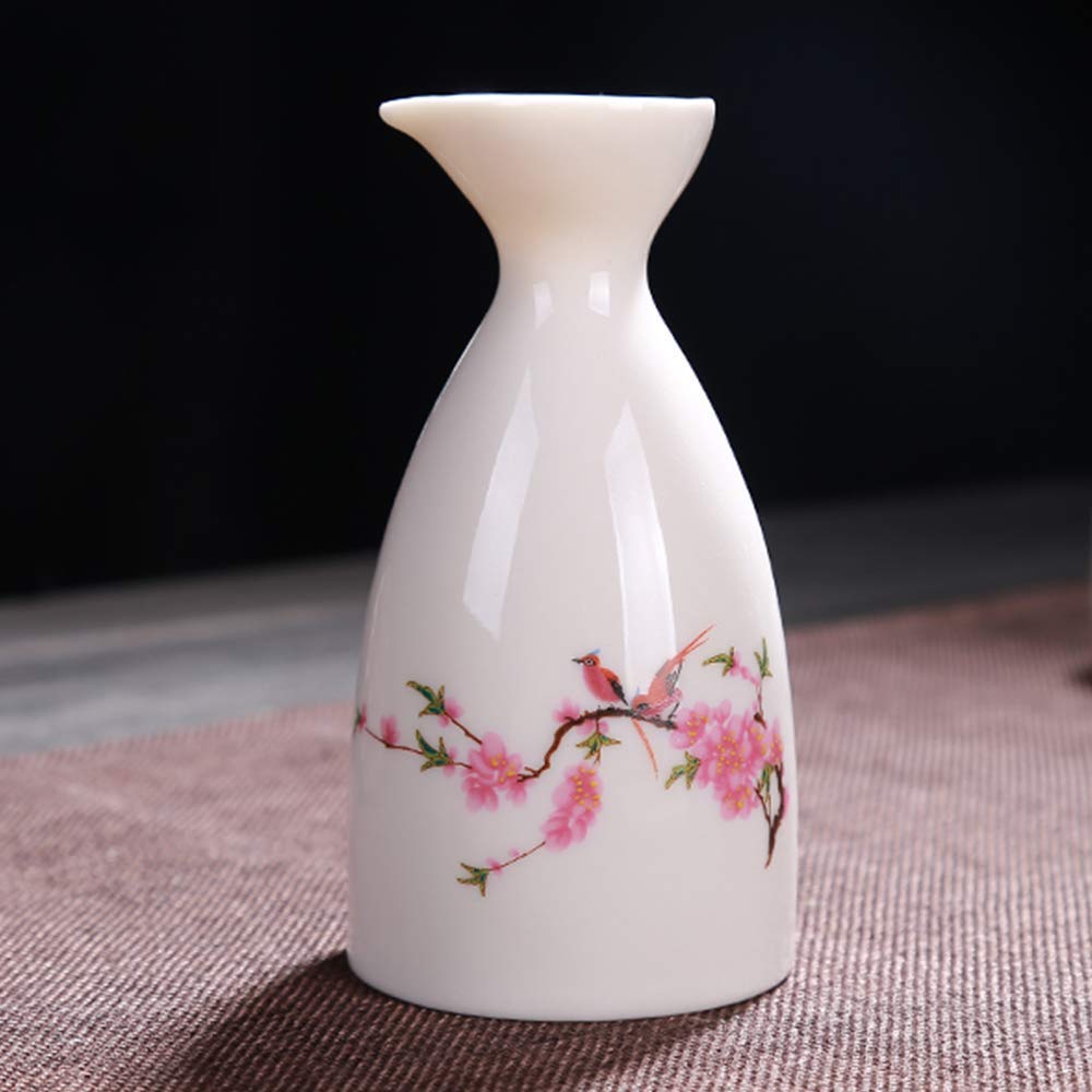 MRKU Set da 7 Pezzi per sakè, Set di Bicchieri da Vino in Ceramica, Design con Fiori sotto Smalto, per tè Shochu Freddo Caldo e Caldo, Il miglior Regalo per la Famiglia e Gli Amici - Servizio da tè