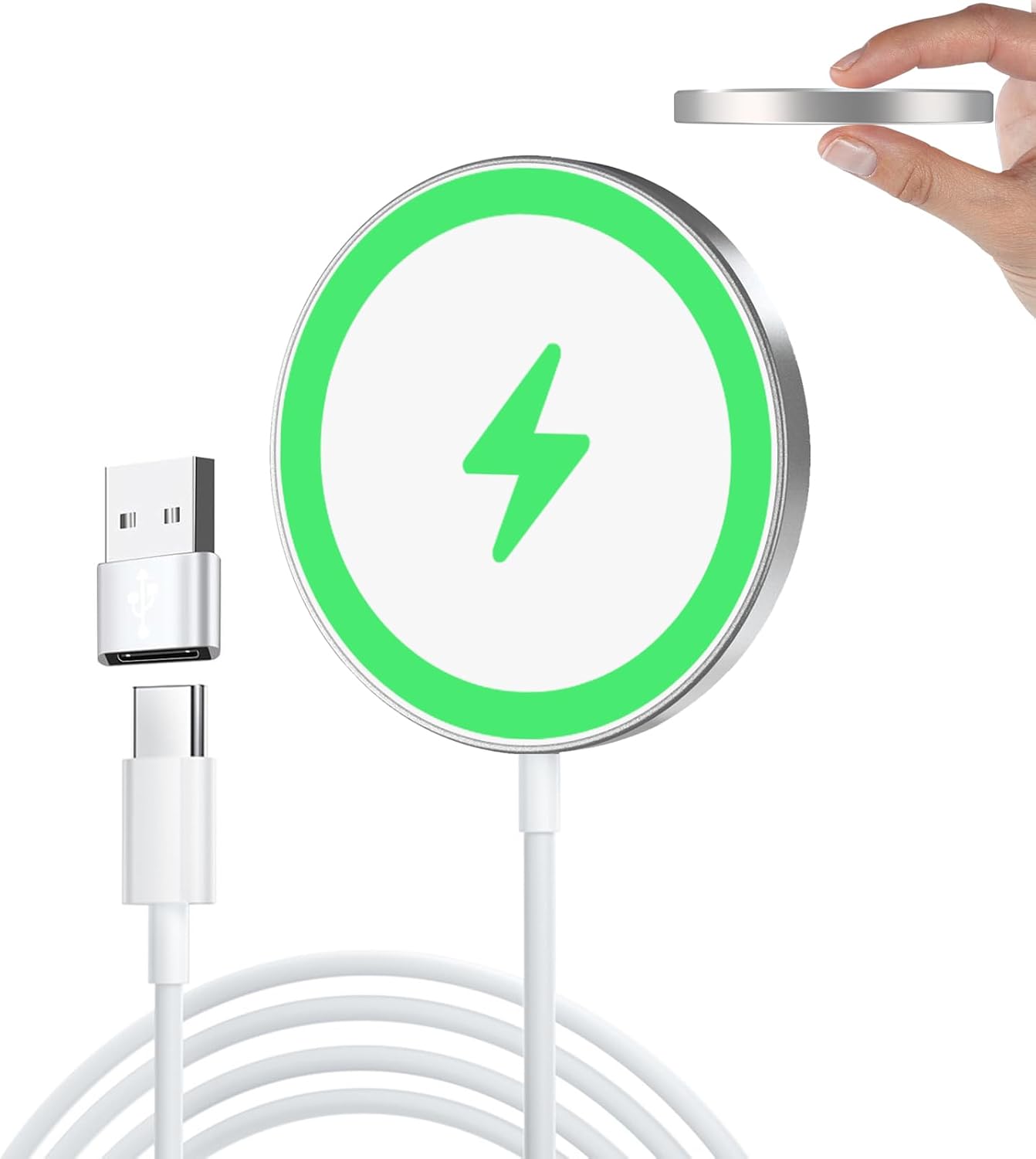 for Apple Magsafe Charger,15W Magnetic Wireless Charger Pad,HYDGYC Wireless Charger 3.3ft Cable for iPhone 16 Pro Max/16 Pro/16 Plus/16/15/15 Pro/15 Plus/15 Pro Max/14/13/12/AirPods 3/2/Pro (Silver) for Apple Magsafe Charger,15W Magnetic Wireless Charger Pad,HYDGYC Wireless Charger 3.3ft Cable for iPhone 16 Pro Max/16 Pro/16 Plus/16/15/15 Pro/15 Plus/15 Pro Max/14/13/12/AirPods 3/2/Pro (Silver)