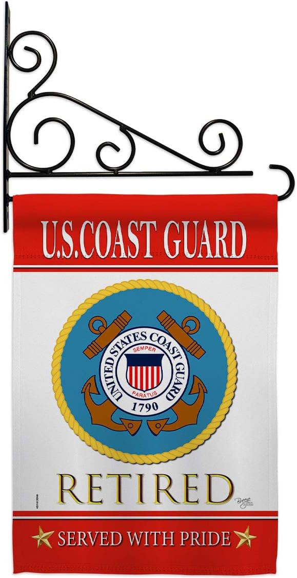 US Coast Guard Retired Garden Flag Set Wall Holder Armed Forces USCG Semper Paratus United State American Military Veteran Retire Official Small Gift Yard House Banner Double-Sided 13 X 18.5