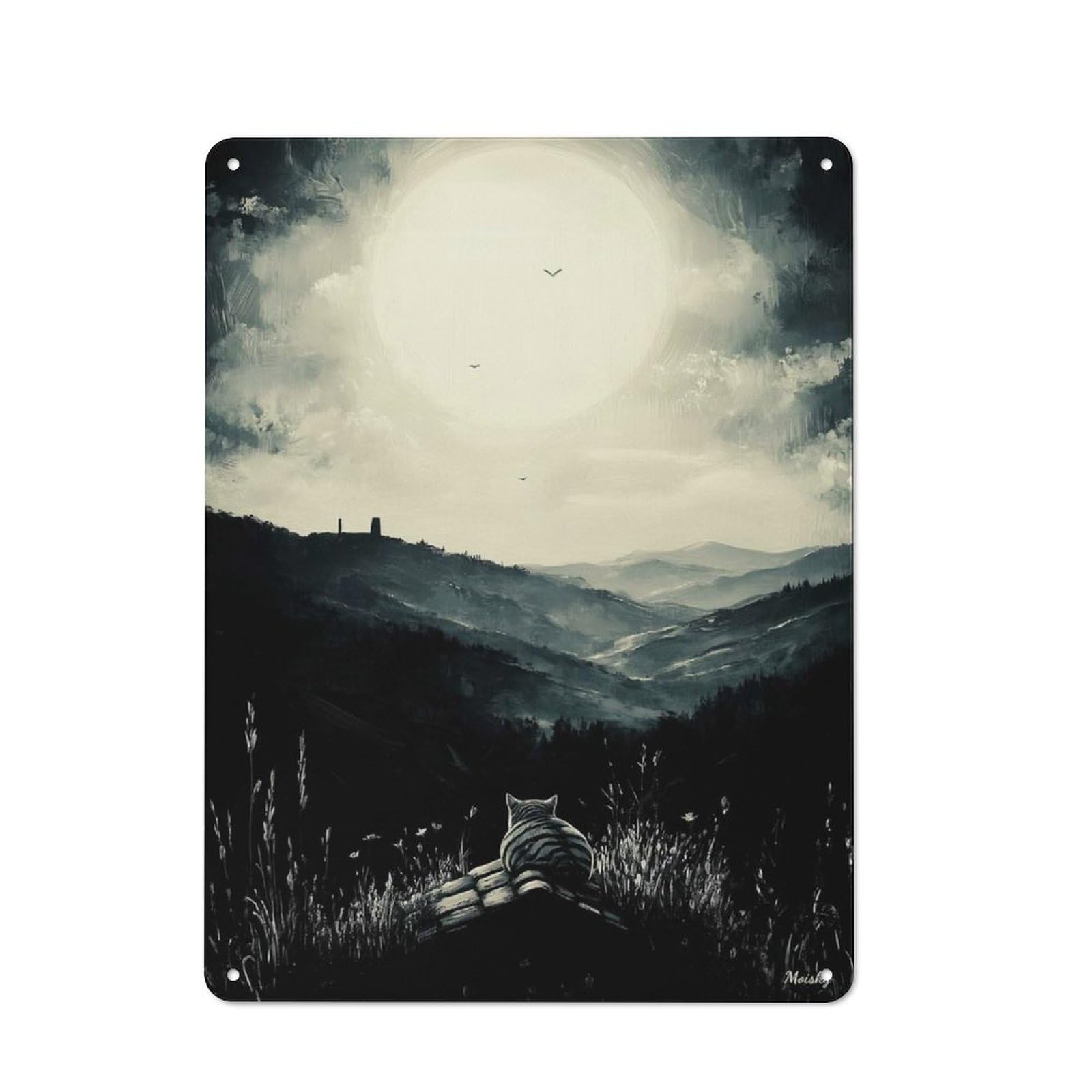 Junmoney Vintage Moonlit Cat – Tranquil Nocturnal Land Garden Style Scape Shed Metal Sign 40X30cm, Shed Wall Decor For Patio Bar, Workshop, Shed Or Kitchen