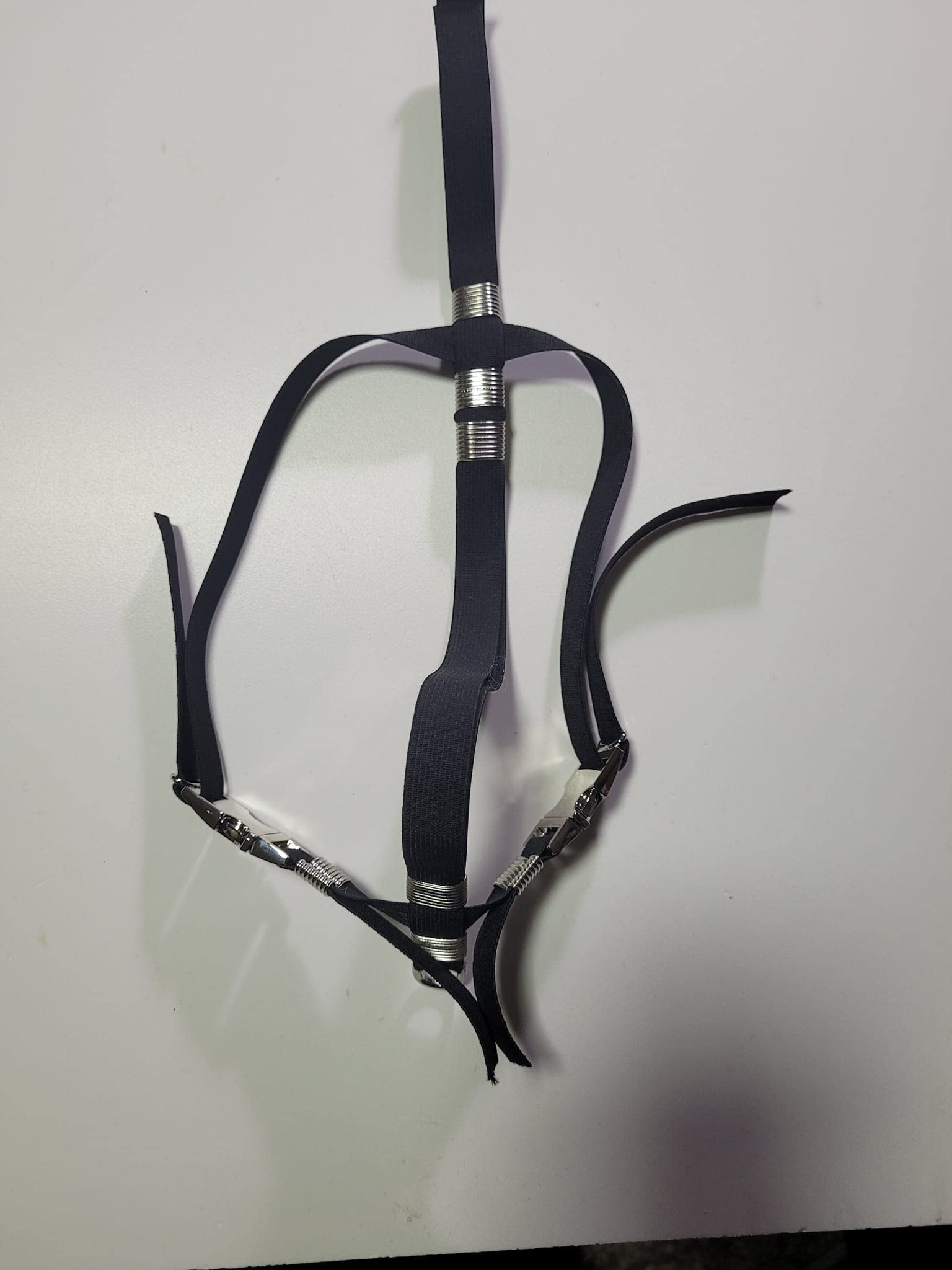 PETTORINA Ararauna Nastro Elastico 15mm Nero Con 2 Attacchi Acciaio o Plastica Sganciabili e Regolabili Con Guinzaglio di 100 cm per Ara Macao o Altro Grande Pappagallo