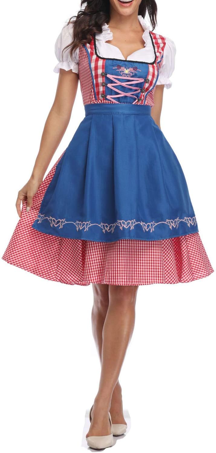 HongHWomen's German Oktoberfest Costume Adult Dirndl Traditional Bavarian Beer Carnival Fraulein Cosplay Maid Dress Outfit
