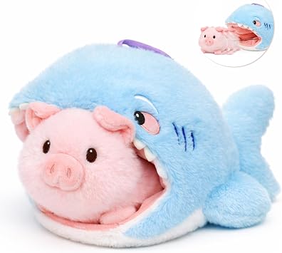 Cute Shark Pig Plush Toy Interactive Automatically Retracted Plush Pig Stuffed Animal Soft Fun Toy Gifts for Boys Girls Kids
