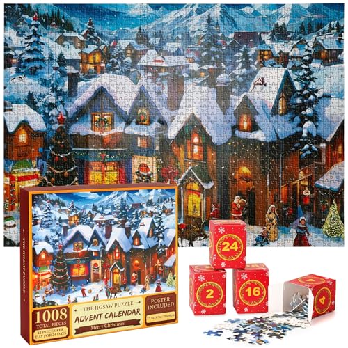 Puzzle Adventskalender 2025, 1008 Teile Festliche Weihnachtsstadt...