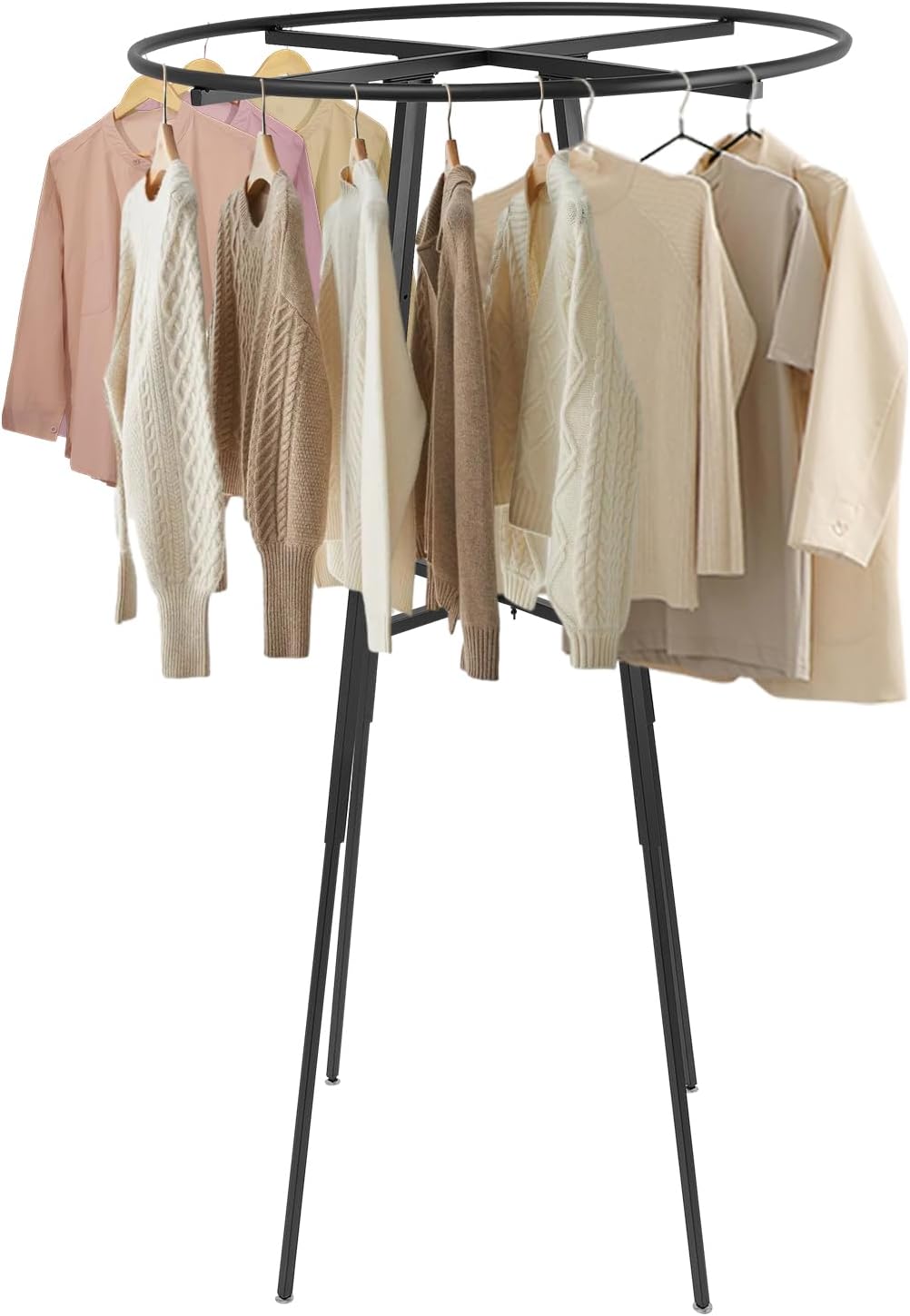 36" Round Garment Display Retail Rack, 48''-72'' Height Adjustable Floor Standing Metal Clothes Hanging Rack, Commercial Round Clothing Rack for Shopping Malls, Home, Stores (Black)