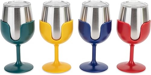 Camco Life is Better at The Campsite - Vaso de vino  Aislamiento al vacío de doble pared resistente  Hecho de acero inoxidable 188  Tallos