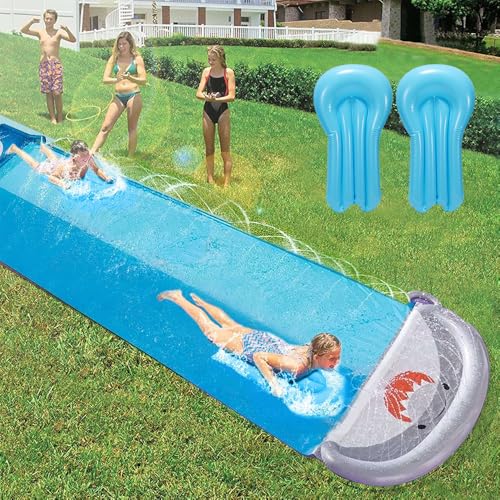 WDKXCN Ventriglisse, 550 * 145cm Tapis de Glisse Eau Enfant Adulte, Toboggan Aquatique à Double Piste, Tapis Glissant avec 2 Planches Gonflables pour Jeux d'eau en...