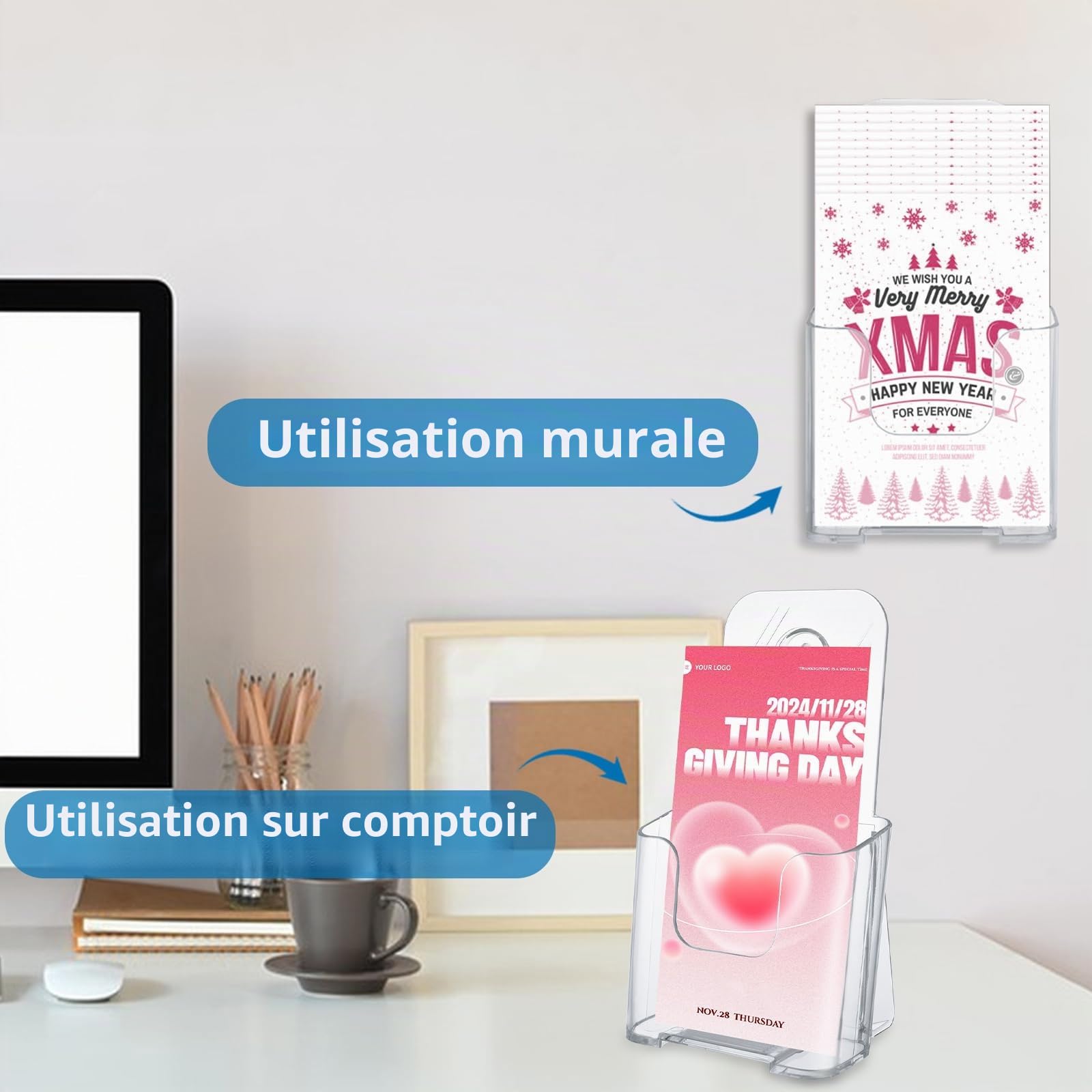 DAJAVE Lot de 6 supports pour flyers A6 en acrylique, présentoirs pour prospectus A6, supports pour flyers, supports pour brochures et prospectus, présentoir transparent pour prospectus