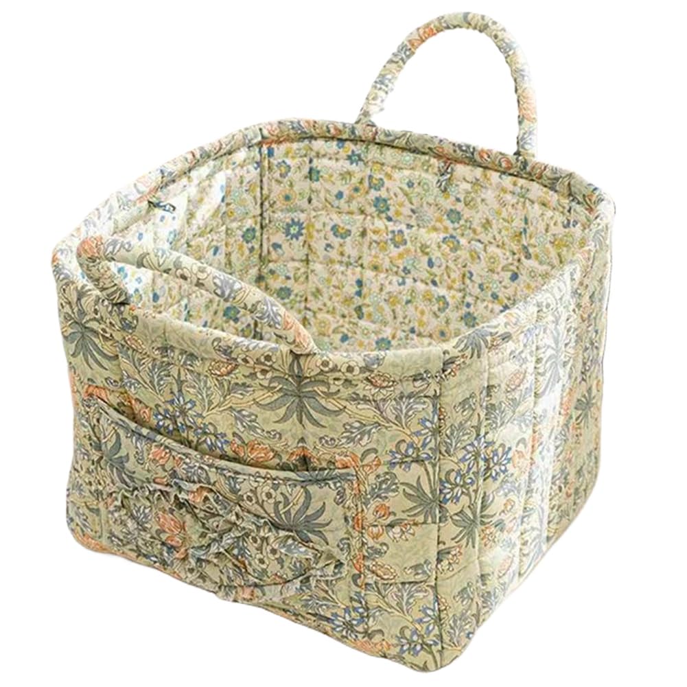 SDSFGX Floral Quilted Bathroom Laundry Basket Foldable Portable Clothes Hamper with Handles for Toilet, Bedroom, Nursery