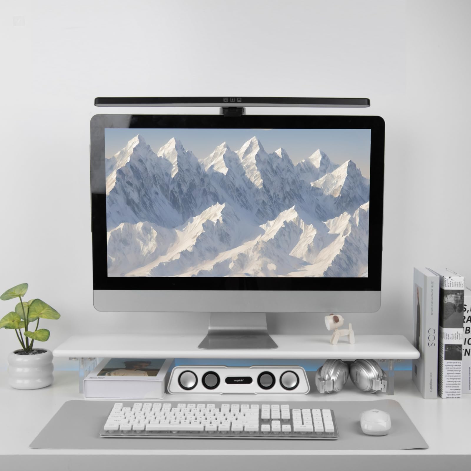 Bambus-Monitorständer mit Acrylfüßen für Schreibtisch, 31,5 Zoll Desktop-Ablage für PC-Monitore, Laptops, Drucker, Lautsprecher (Weiß)