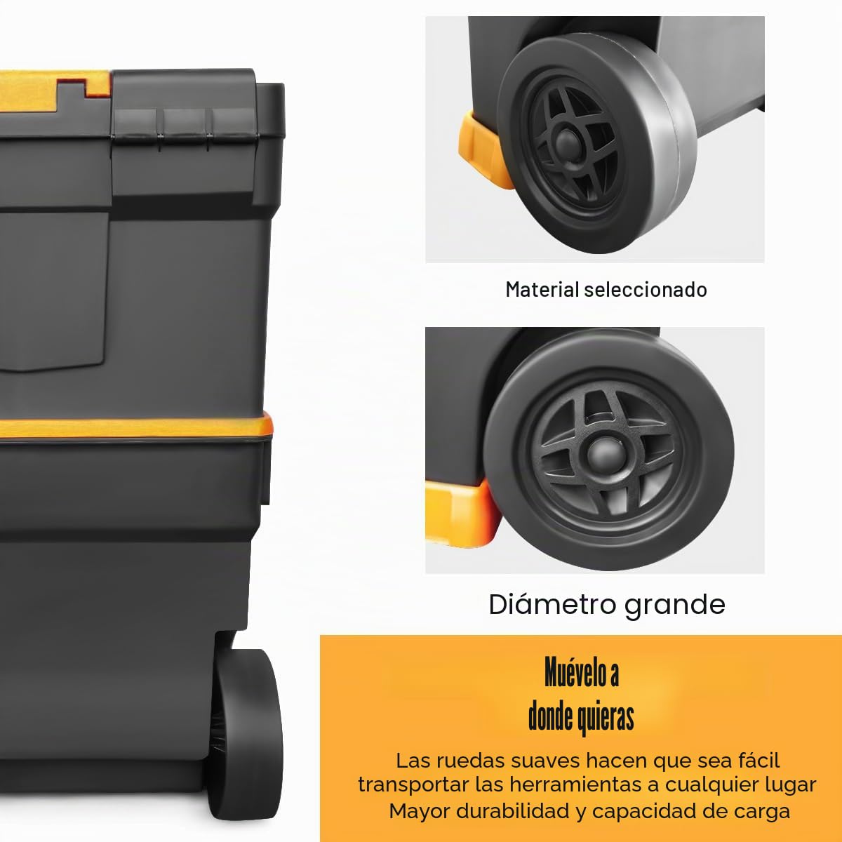 GYMAX Caja de Herramientas 3 en 1, Taller móvil con 2 Cajones de Taller, Bandeja de Almacenamiento Desmontable, Carro Apilable con Asa, Ruedas, Cierres, Negro + Amarillo, 46 × 28 × 66,5 cm