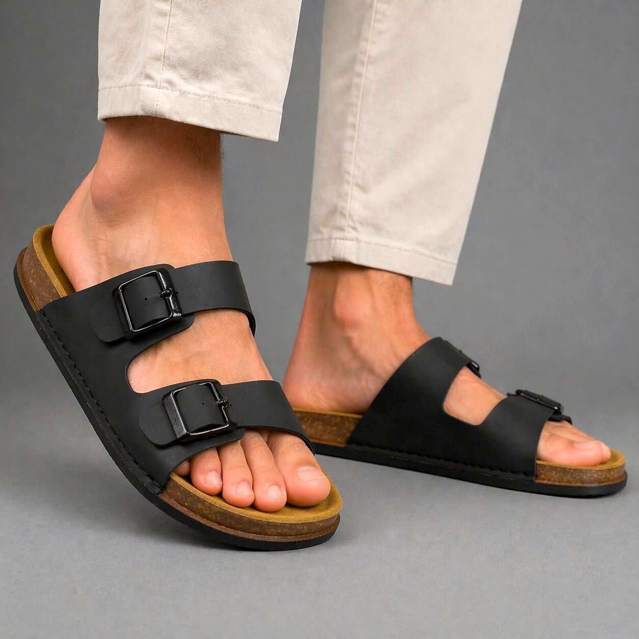 Sandali casual da uomo con punta aperta, comodi, estivi, da indossare tutti i giorni, Nero , 45 1/3 EU