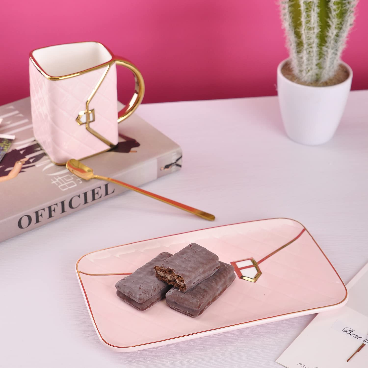 WHJY Unique Ensemble tasse à café, tasse et soucoupe et cuillère en céramique Rose Bleu 300 ml