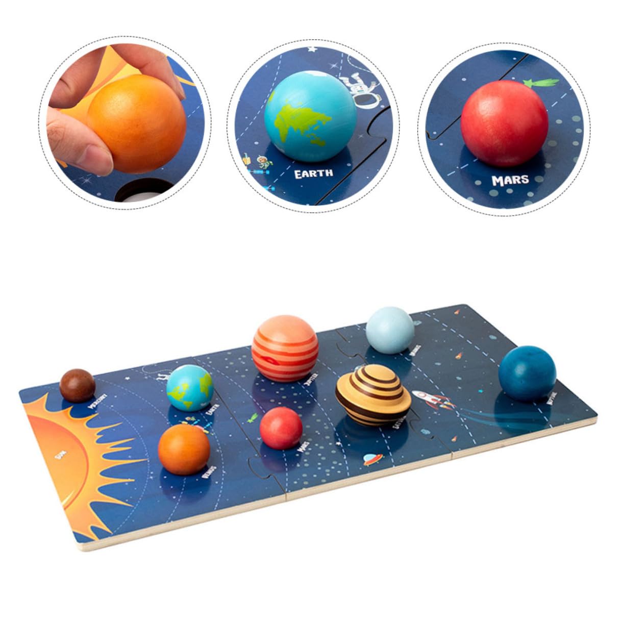 Rompecabezas y Aprendizaje Temprano de Planetas de Madera para Niños Modelo del Sistema Solar Juguete Educativo para Mejorar Habilidades Cognitivas