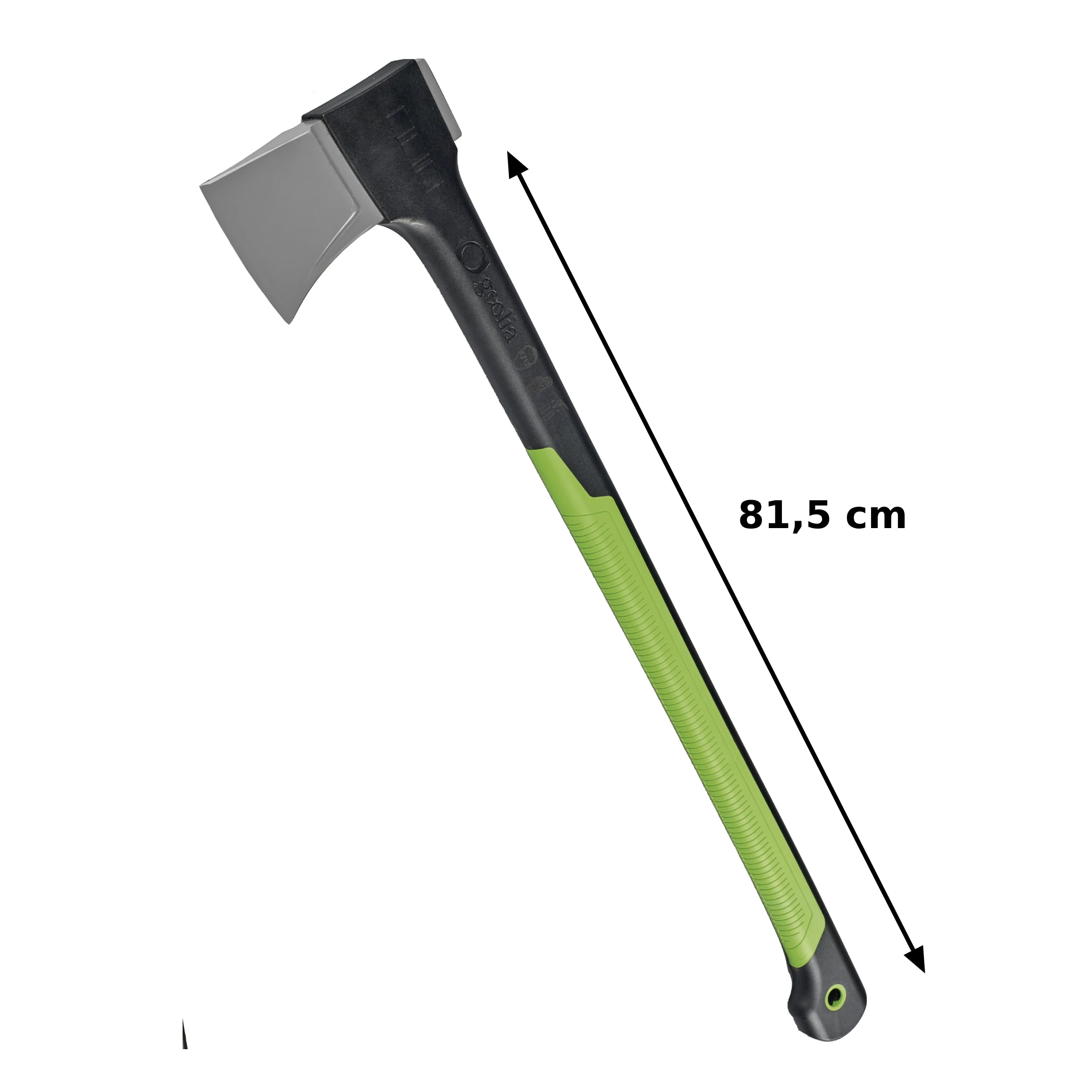Spalthammer - Spaltaxt - Axt - Stahl - Fiberglasstiel - Ergonomischer Griff - Stiel 81,5 cm - Kopfgewicht 2,5 kg - Mit Plastikhülle - Grün - Schwarz