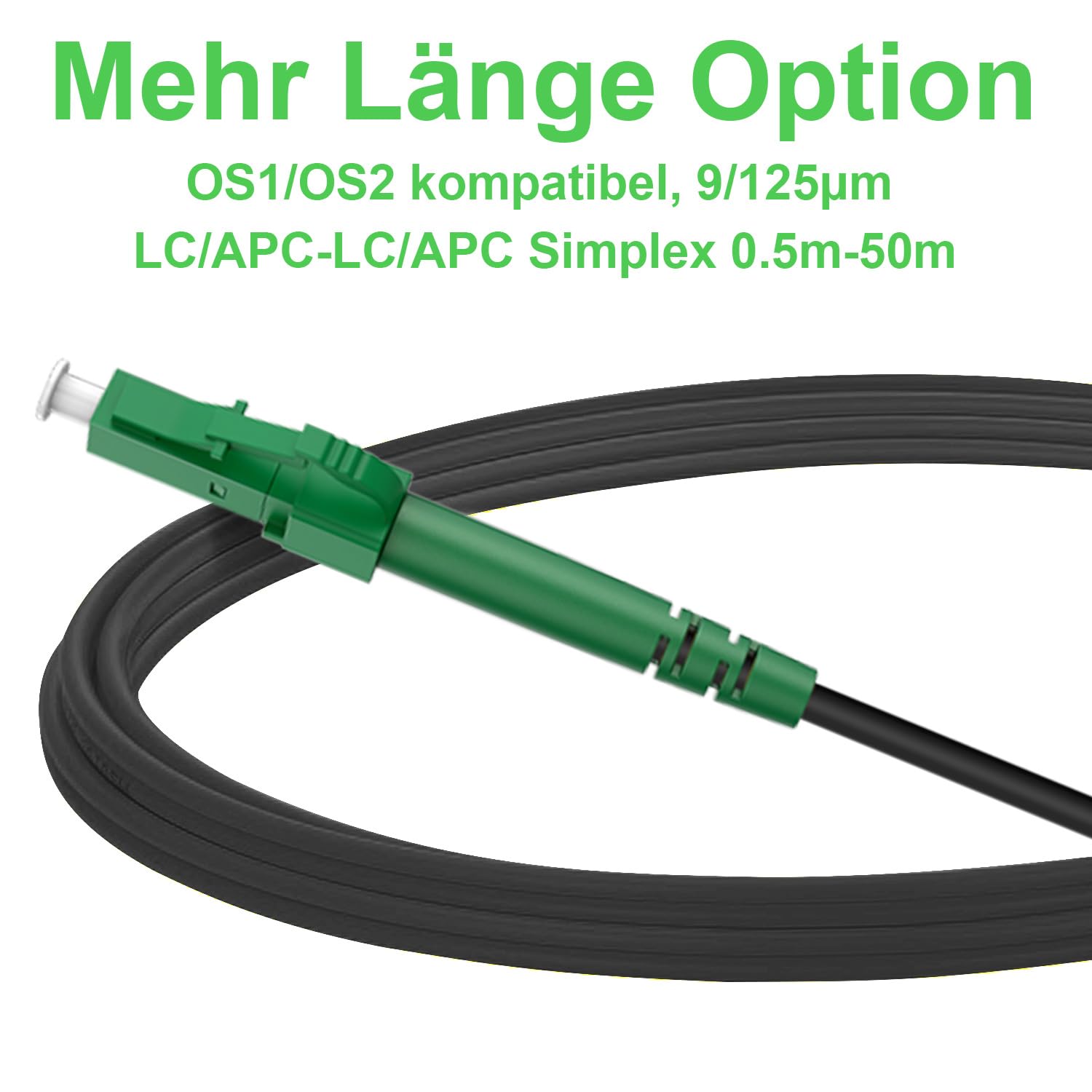 FLYPROFiber Cavo patch in fibra ottica blindata LC/APC a LC/APC, Simplex Singlemode 9/125um, colore nero