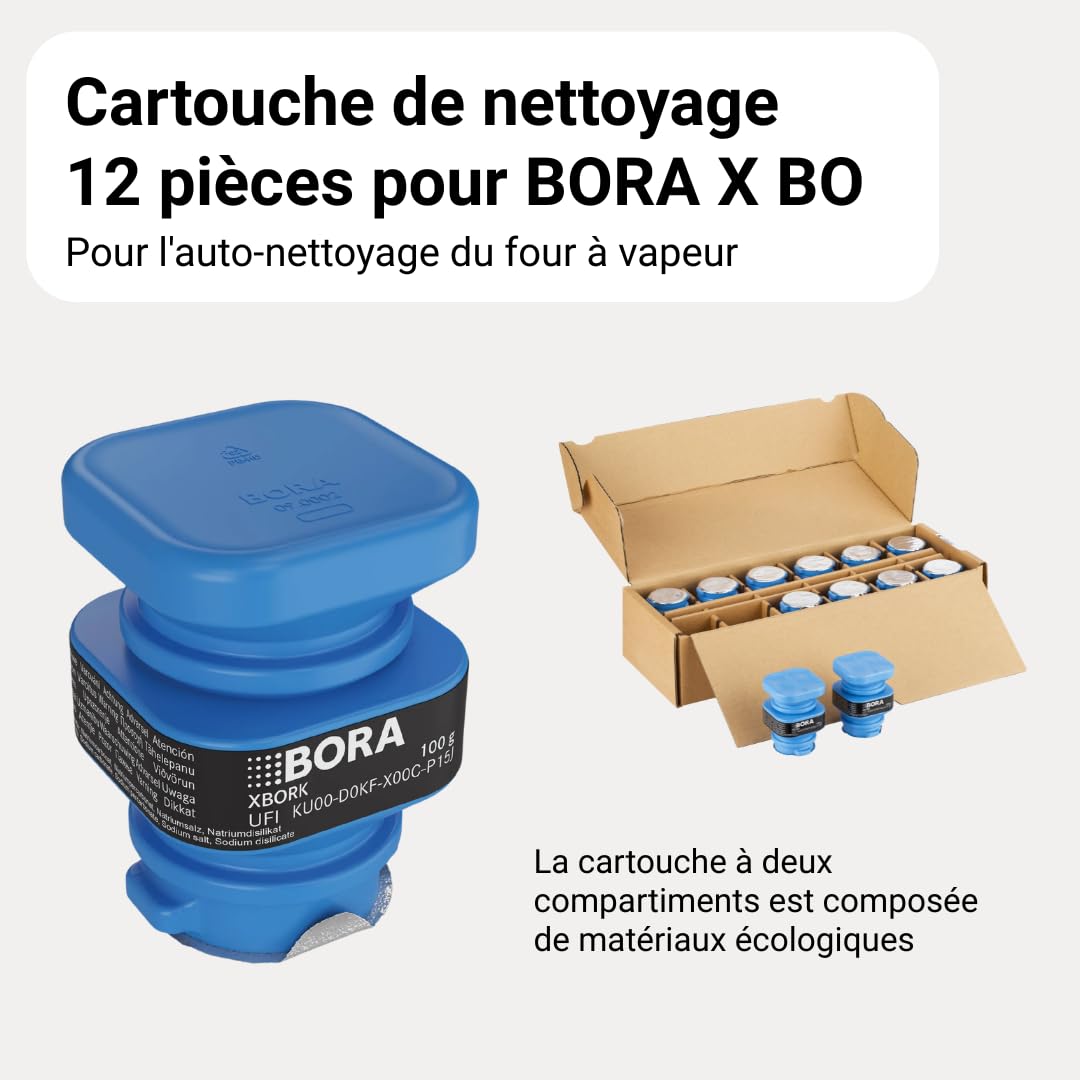 BORA 12 Cartouches de Nettoyage pour Four à Vapeur BORA X BO, Auto-Nettoyage, Cartouches Bicompartiment, Nettoyant Accessoires, XBORK/12