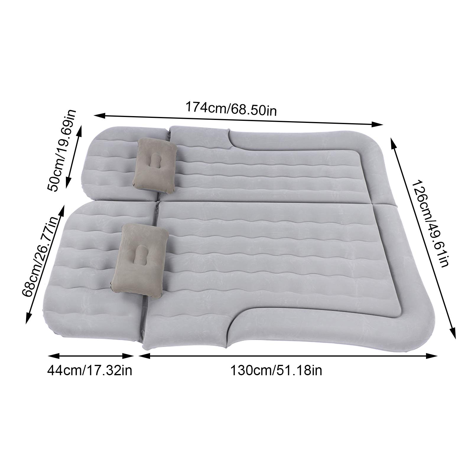 Nadmuchiwany Materac Samochodowy z pompką, Premium Flocking PVC, Miękki Oddychanie, do Podróży i Biwakowania (GREY)
