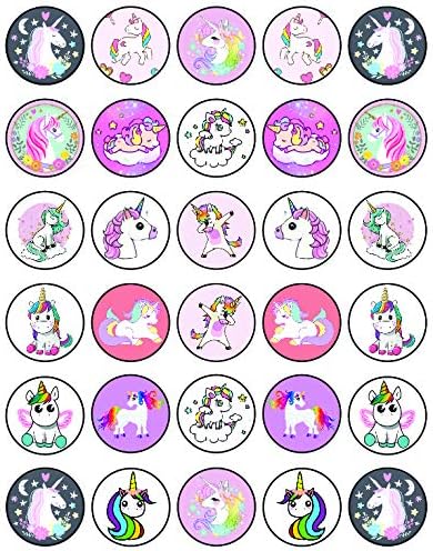 30 x Edible Cupcake Toppers Themed of Unicorn Original Series Collection of Edible Cake Decorations | Uncut Edible on Wafer Sheet