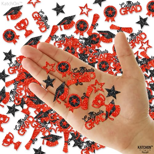 Image of KatchOn, Shiny Glitter Red and Black Graduation Confetti - Pack of 300 | Congrats Grad Confetti for Class of 2026 Decorations | Red and Black 2026 Graduation Decorations | Grad Party Decoration 2026