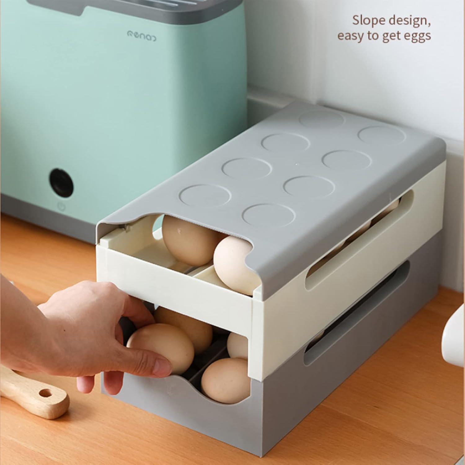 Automatic Rolling Egg Container ②-Layer Stackable Egg Storage Container Refrigerator Eggs Container Can Store ②6 Eggs-Green 11.5x6.1x6.3inch (Orange 11.5x6.1x6.3inch)