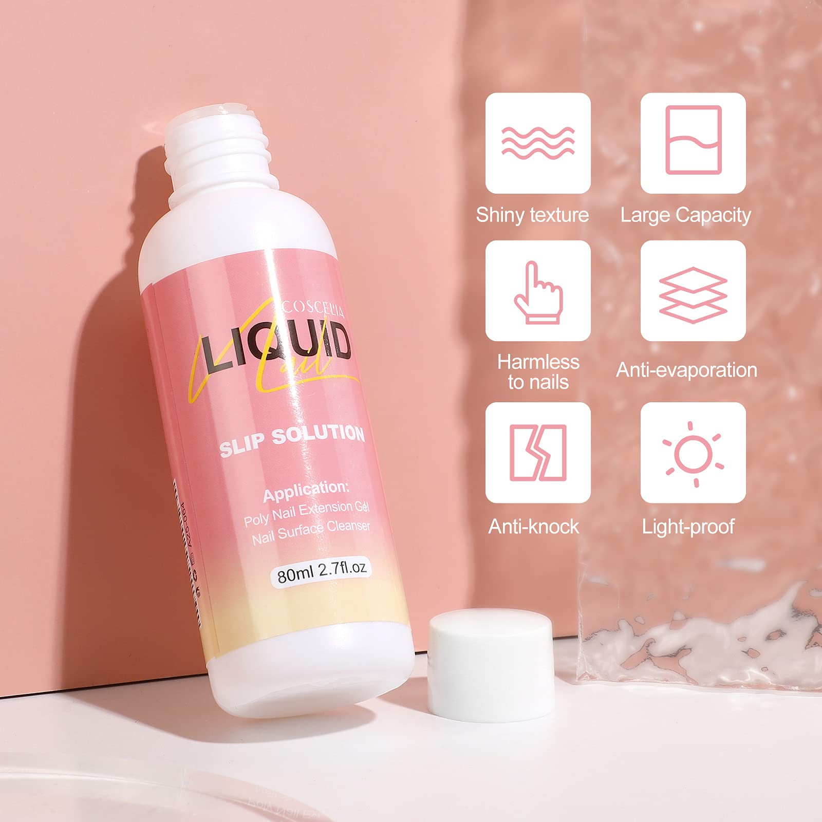 Kiyaan Nail Extension Gel Solution, Quick Poly Gel Slip Solution,Nail Extension Gel Liquid Solution, Nail Gel Liquid Extension Nail Gel Builder Liquid,for Nail Art DIY Nail Contains 80ml 2