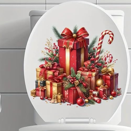 Tolovis Color Christmas Toilet Cover Sticker Decals,Fish Bird Flower Leaf Waterproof Toilet Lid Tank Seat Decals Cistern Self-Adhesive Bathroom Wall Sticker