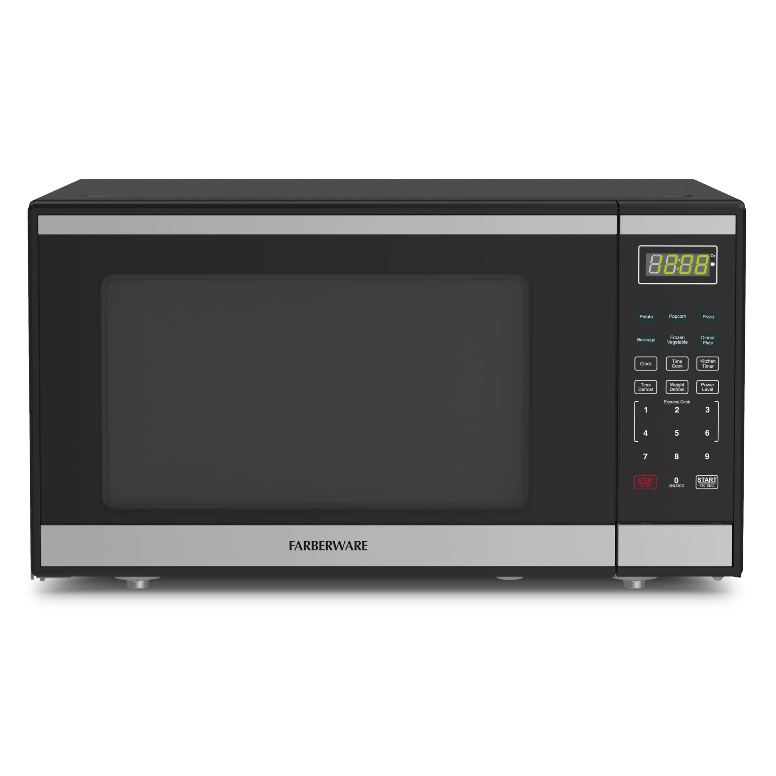 Farberware 1.6 Cu. Ft. Countertop Microwave Oven – 1100 Watts Power, Auto Cook Settings, Defrost, Easy Clean and Child Safety Lock - Stainless