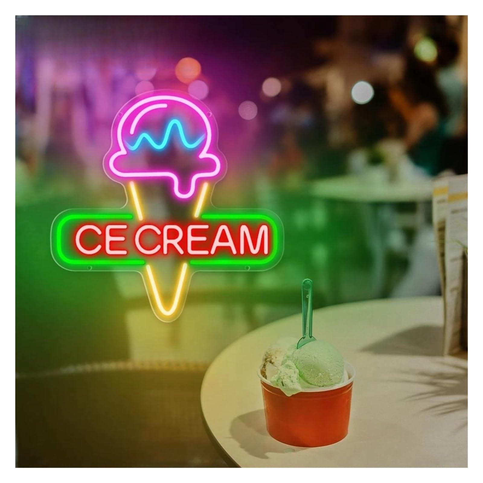 Letrero luz neón LED de helado para letreros neón Comida para luz para heladerías Restaurantes Tiendas bocadillos