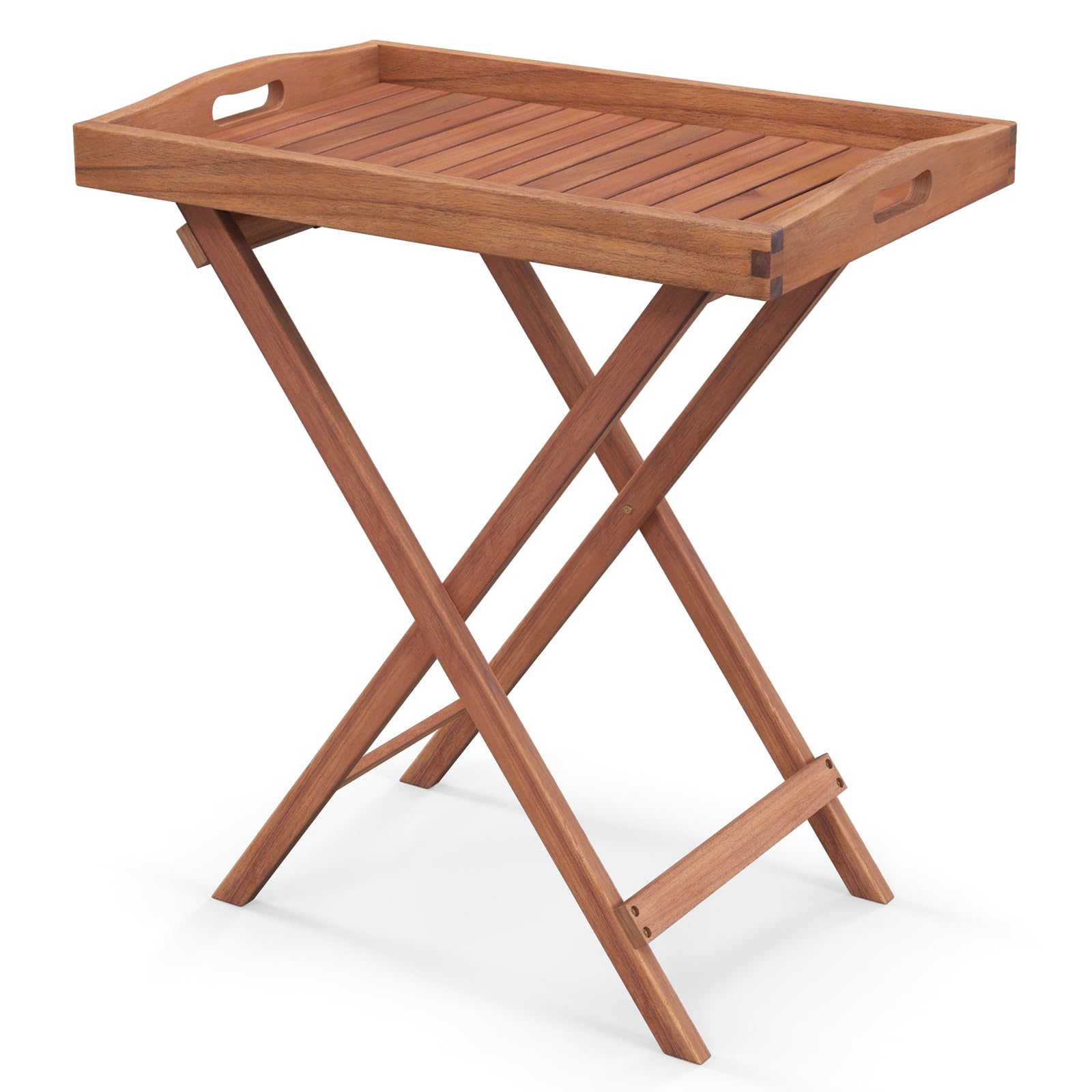 COSTWAY Mesa Auxiliar Plegable Madera Acacia, 68x44x74 cm, Bandeja de Té Desmontable, Mesa Terraza Exterior Rectagular, Mesa Jardin Balcon Exterior Interior Piscina Patio, Natural