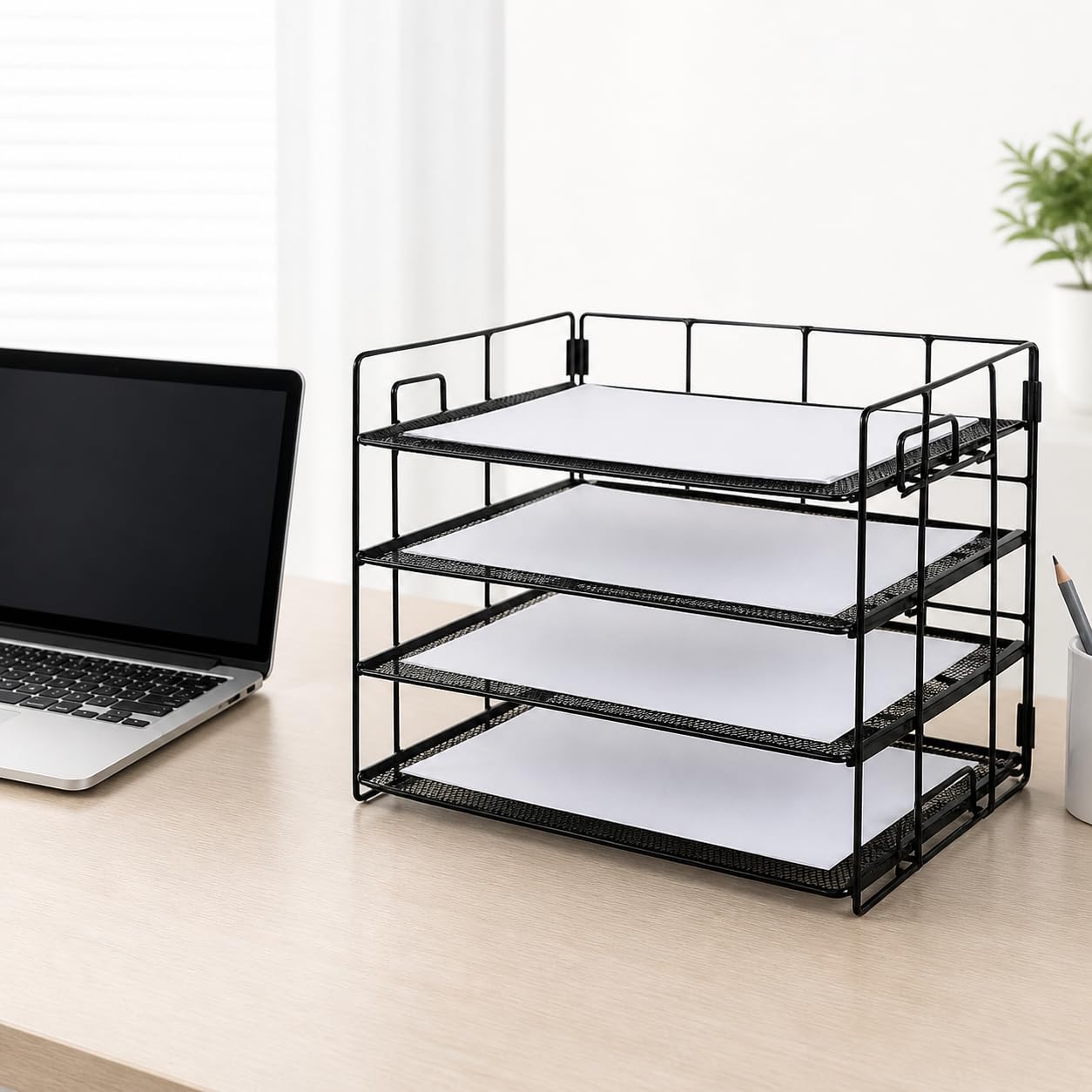 harayaa A4 Metall Ablage Briefordner Dokumentenregal Aktenorganizer Stabil Mehrfächer für Kanzlei Schreibtisch Büro, White