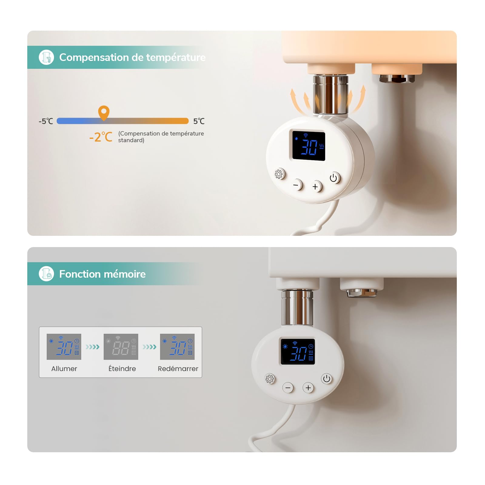 EMKE Sèche-Serviettes Électrique avec WiFi Thermostat,762x600 mm,Blanc | Seche Serviette Electrique,400 W ,Porte-Serviettes Électrique,Radiateur Seche Serviette Salle de Bain Mural