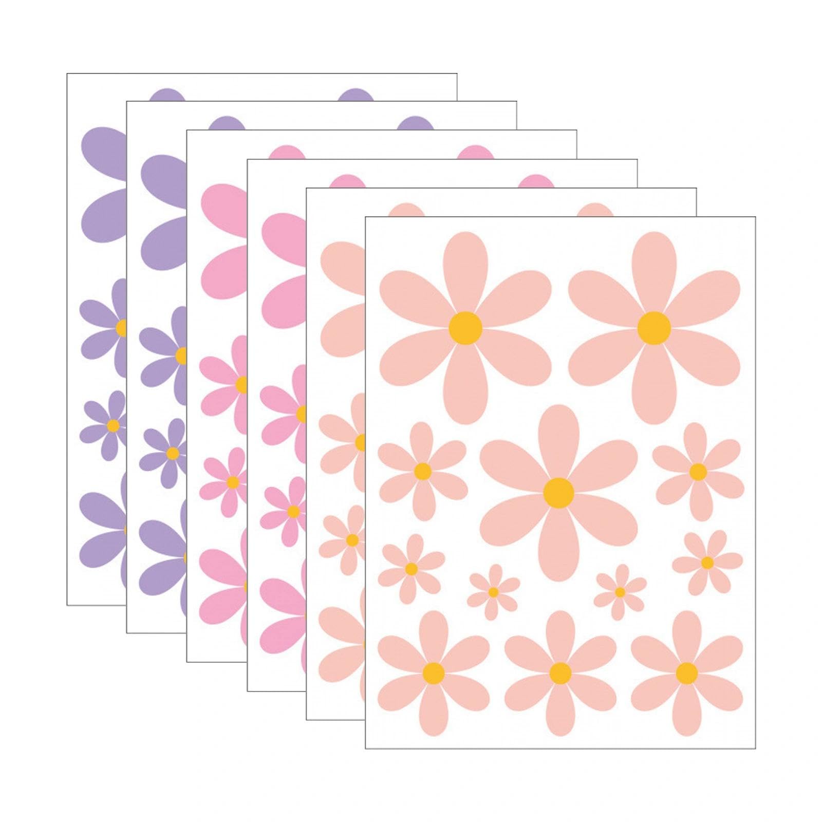Livawnd 6 Sheets Flower Wall Stickers Multi-Size Daisy Walls Decals Waterproof Daisy Sticker Peel and Stick Wall Art Stickers for Kids Girls Nursery Playroom Bedroom Living Room - Pink/Purple/Orange